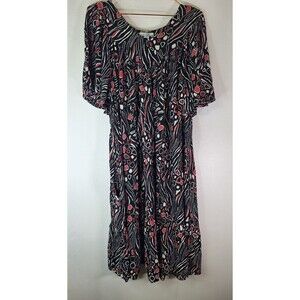 GO SOFTLY PATIO Dress Sz XL Black Relaxed Floral House Granny Cottagecore Fairy